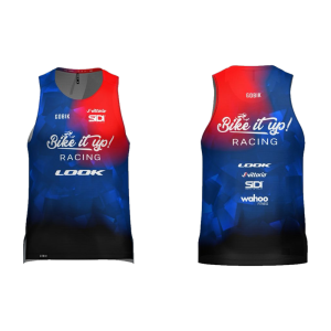 Bike it Up Racing sleeveless vest, front and back