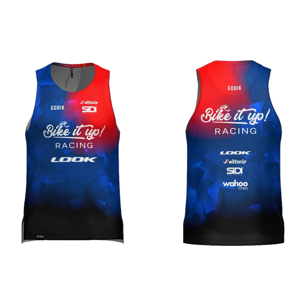 Bike it Up Racing sleeveless vest, front and back